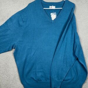 NEW HB Harbor Bay Sweater Knit Mens 3XL Teal Blue V-Neck Pullover Long Sleeve